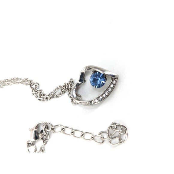 Blue Topaz Rhinestone Silver Tone Gemstone Floating Heart Pendant Necklace - Picture 4 of 5